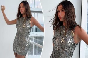 Hailey Bieber rocks minidress made entirely of watch bands