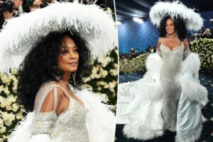 Diana Ross, 81, wins Met Gala 2025 with 18-foot feathered train and matching hat