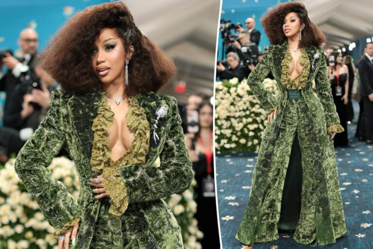 Cardi B’s plunging green Met Gala 2025 suit was inspired by wallpaper